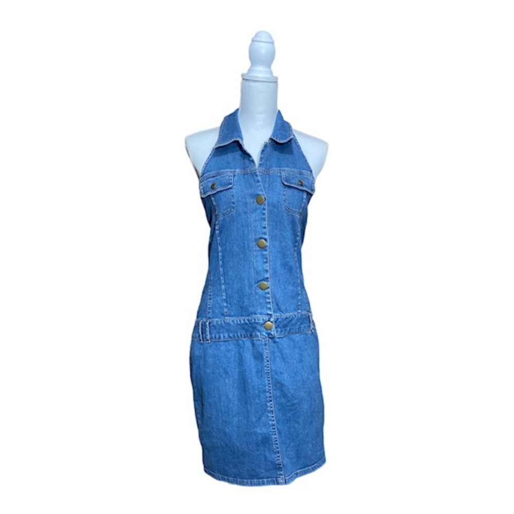 Vintage 90's Forenza Denim Backless Dress Front Pockets